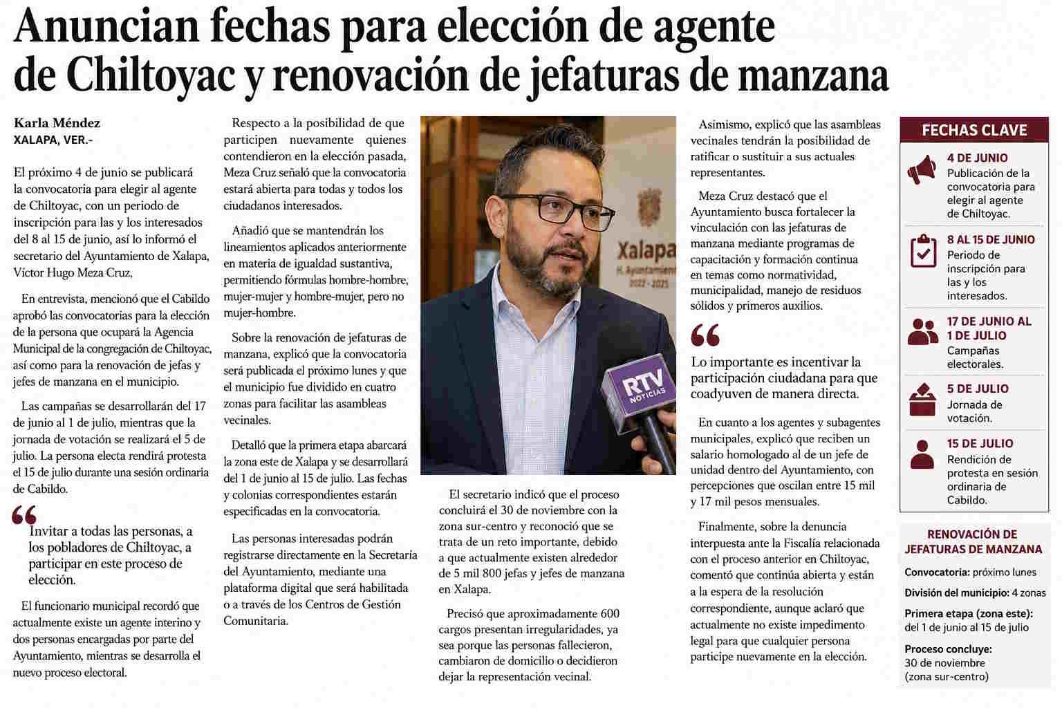 Publicarán el 4 de junio convocatoria para elegir agente municipal de Chiltoyac