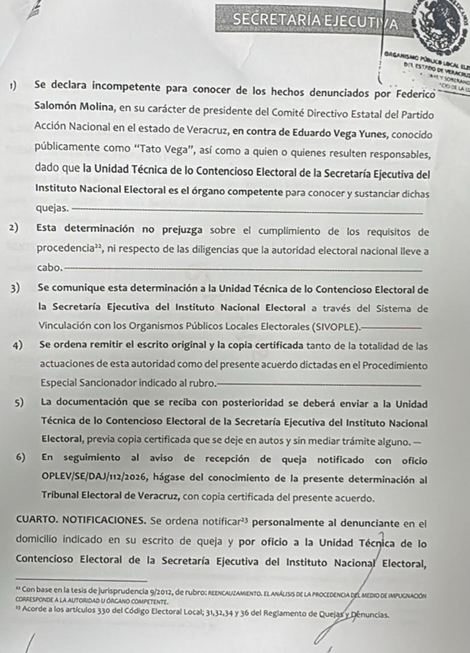 OPLE declara improcedente queja del PAN contra Eduardo “Tato” Vega