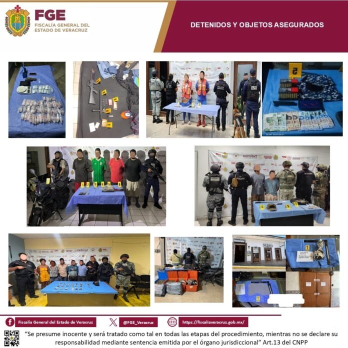 Como resultado de 33 cateos, 32 personas fueron detenidas en 23 municipios de Veracruz
